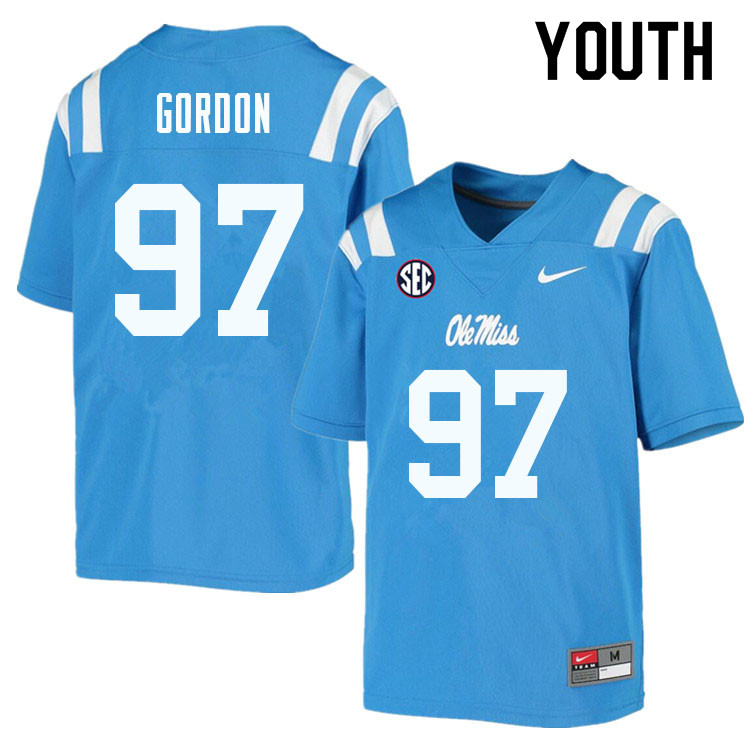 Youth #97 Jamond Gordon Ole Miss Rebels College Football Jerseys Sale-Powder Blue